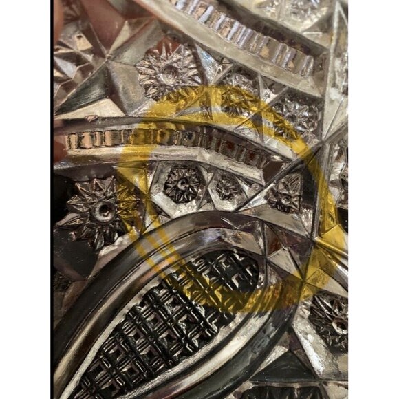 Vtg Pressed Glass Serving Bowl Scalloped Edge Hobstars Pineapple - Picture 10 of 14